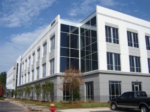 A White Building With Glass Windows